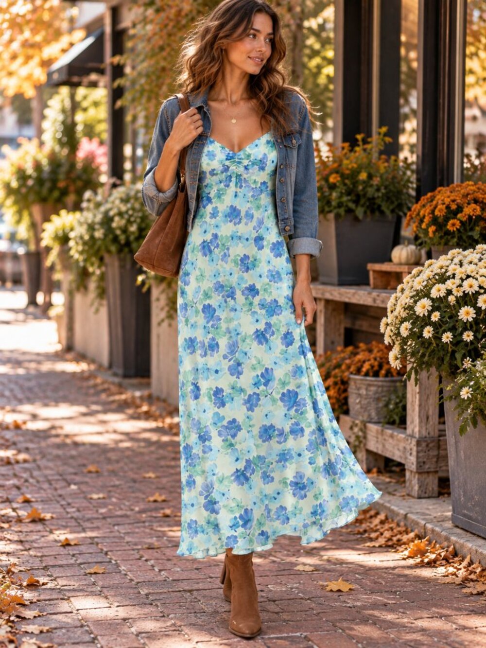 Vintage American Eagle Floral Maxi Slip Dress 6 Blue Green Y2K Rayon